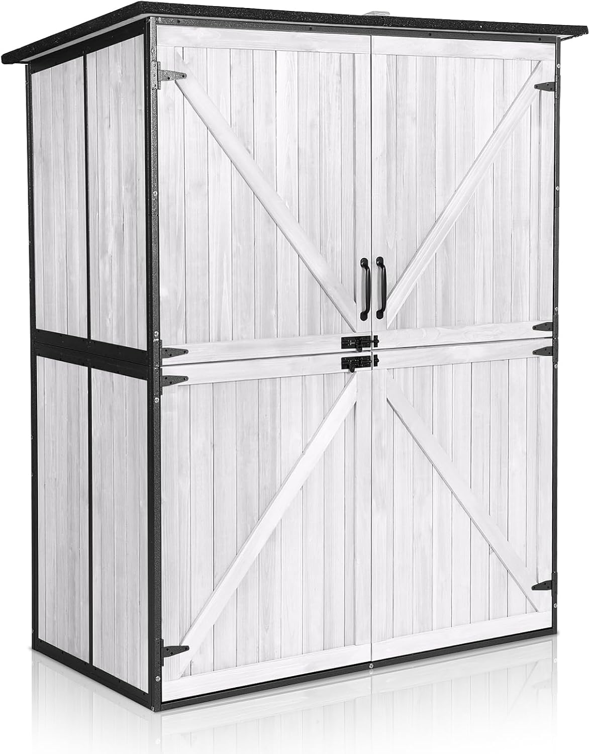 Outdoor Storage Shed with Floor - Waterproof Natural Fir Cabinet with Adjustable Shelves and Double Lock for Anti-Theft - Suitable for Storing Garden Tools and Household Debris (Off-White)