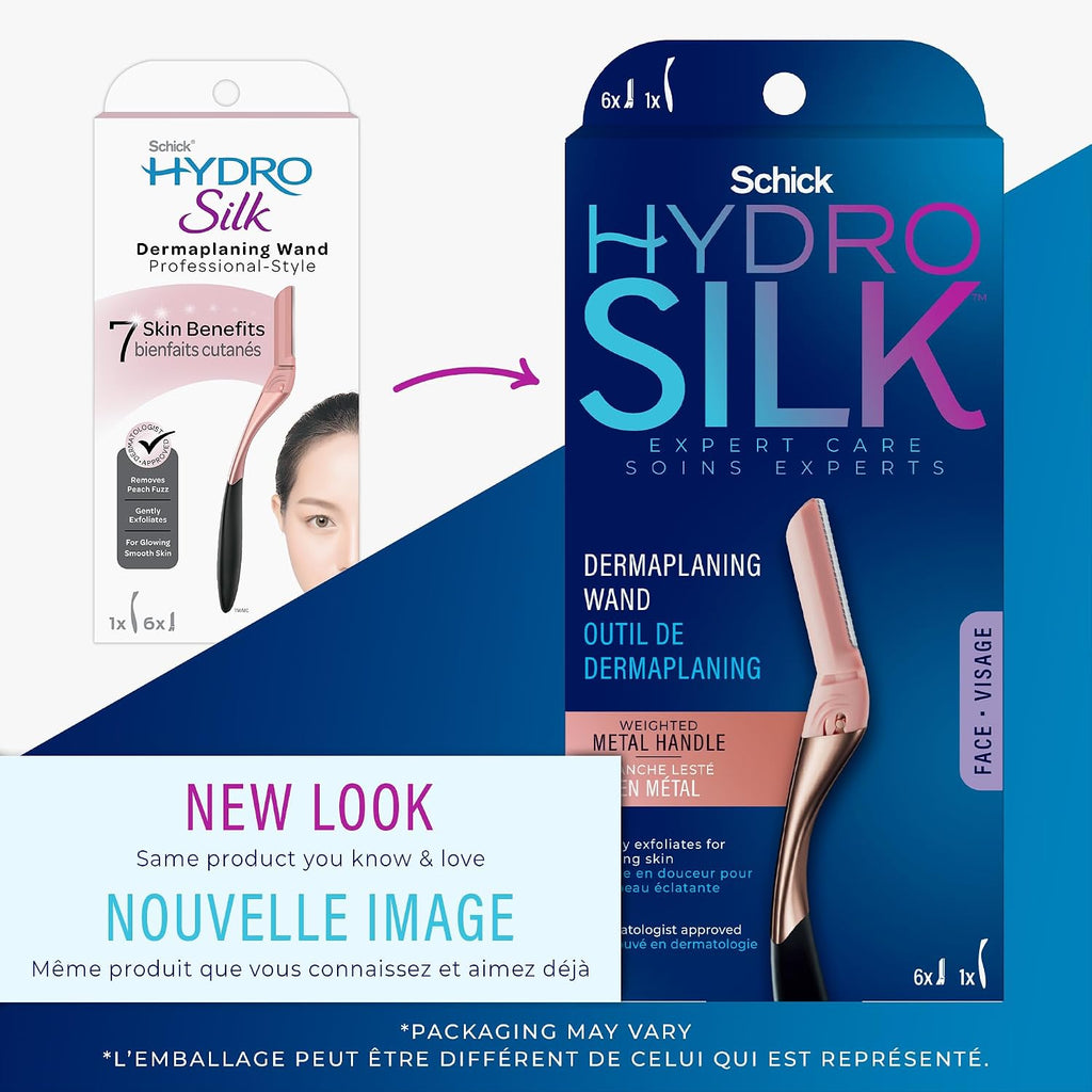 Schick Hydro Silk Dermaplaning Wand,Dermaplaning Tool for Face | Dermaplane Razor for Women Face,Eyebrow Razor,Peach Fuzz Remover,Includes 1 Weighted Metal Handle with 6 Refill Blades,(Pack of 12)