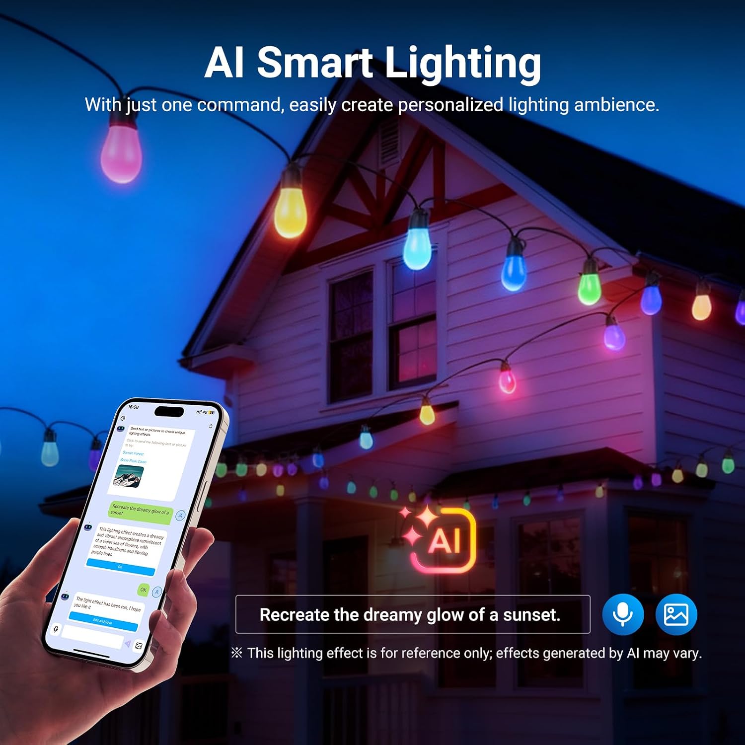 NEEWER 144ft Outdoor String Lights, App Control Smart AI RGBW Dimmable Patio Balcony Backyard Outside Hanging Lighting, IP65 Waterproof, 45 LED Bulbs, 50+ Scenes, Compatible with Alexa Google, NR01