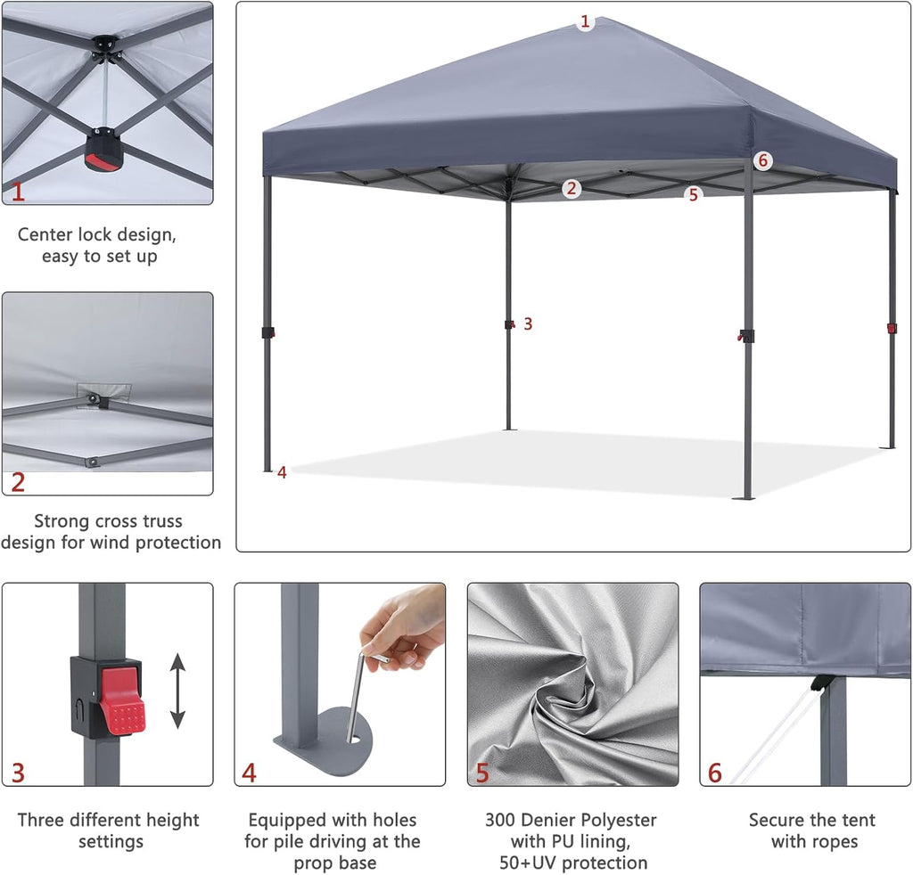 ABCCANOPY Outdoor Easy Pop up Canopy Tent 10x10 with 4 Sandbags, Gray