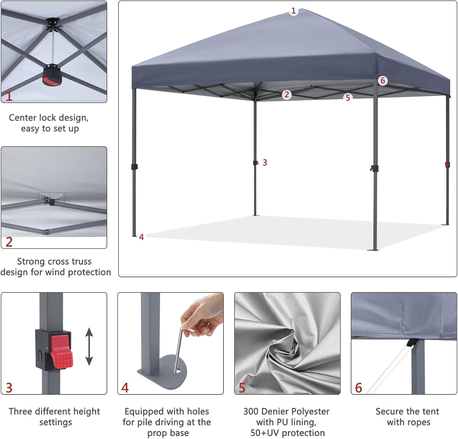 ABCCANOPY Outdoor Easy Pop up Canopy Tent 10x10 with 4 Sandbags, Gray