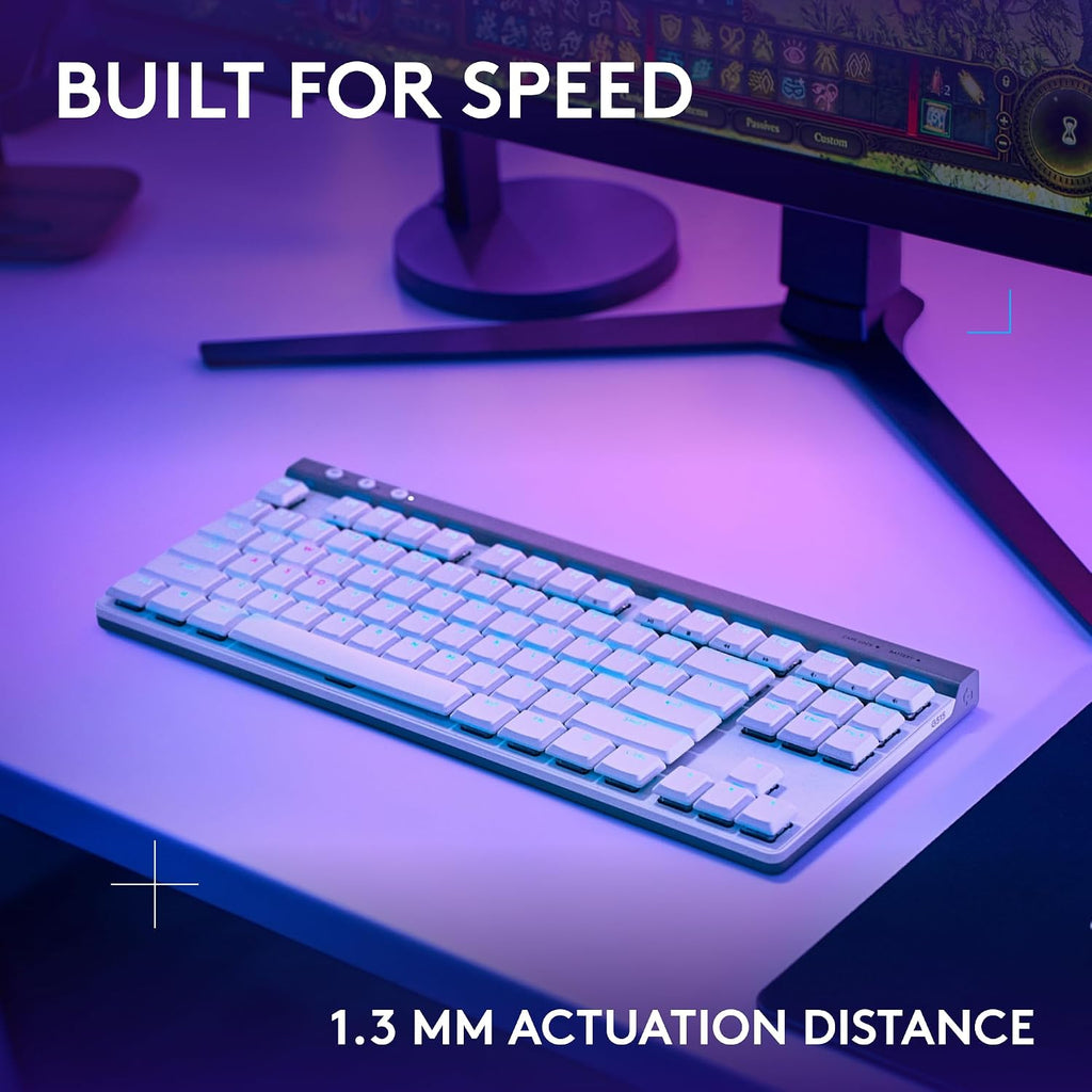 Logitech G515 Lightspeed TKL Low Profile Wireless Gaming Keyboard, LIGHTSYNC RGB, Thin Tenkeyless Design, PBT Keycaps, Tactile (Brown) Mechanical Switches - White