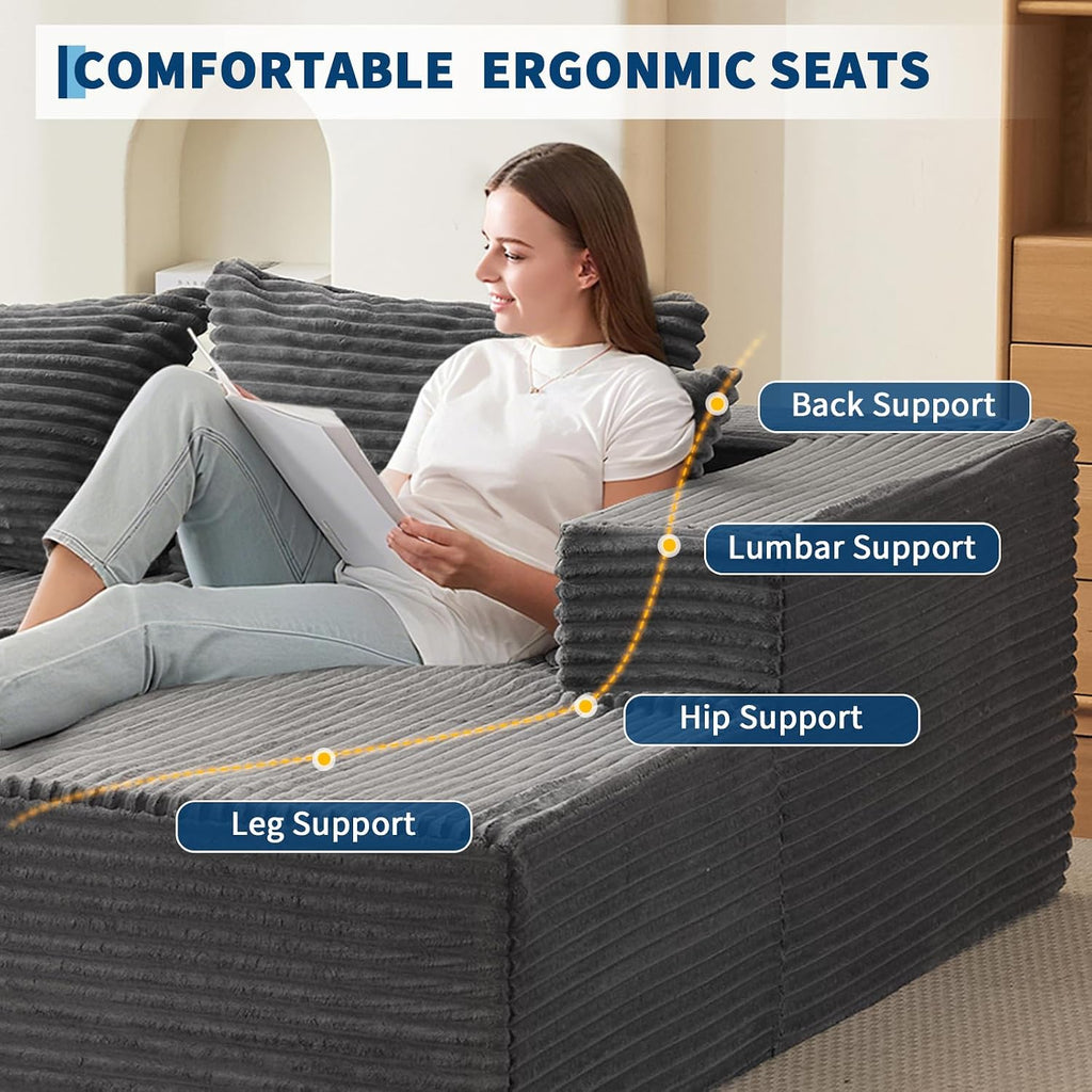 Garvee 106' Comfy Cloud Sectional Couch with Chaise, Boneless L Shaped Sofa | Fluffy Gray Couches for Living Room, Modular Sofa Couch & Bed, No Assembly Required, (Gray, Right Facing Chaise)