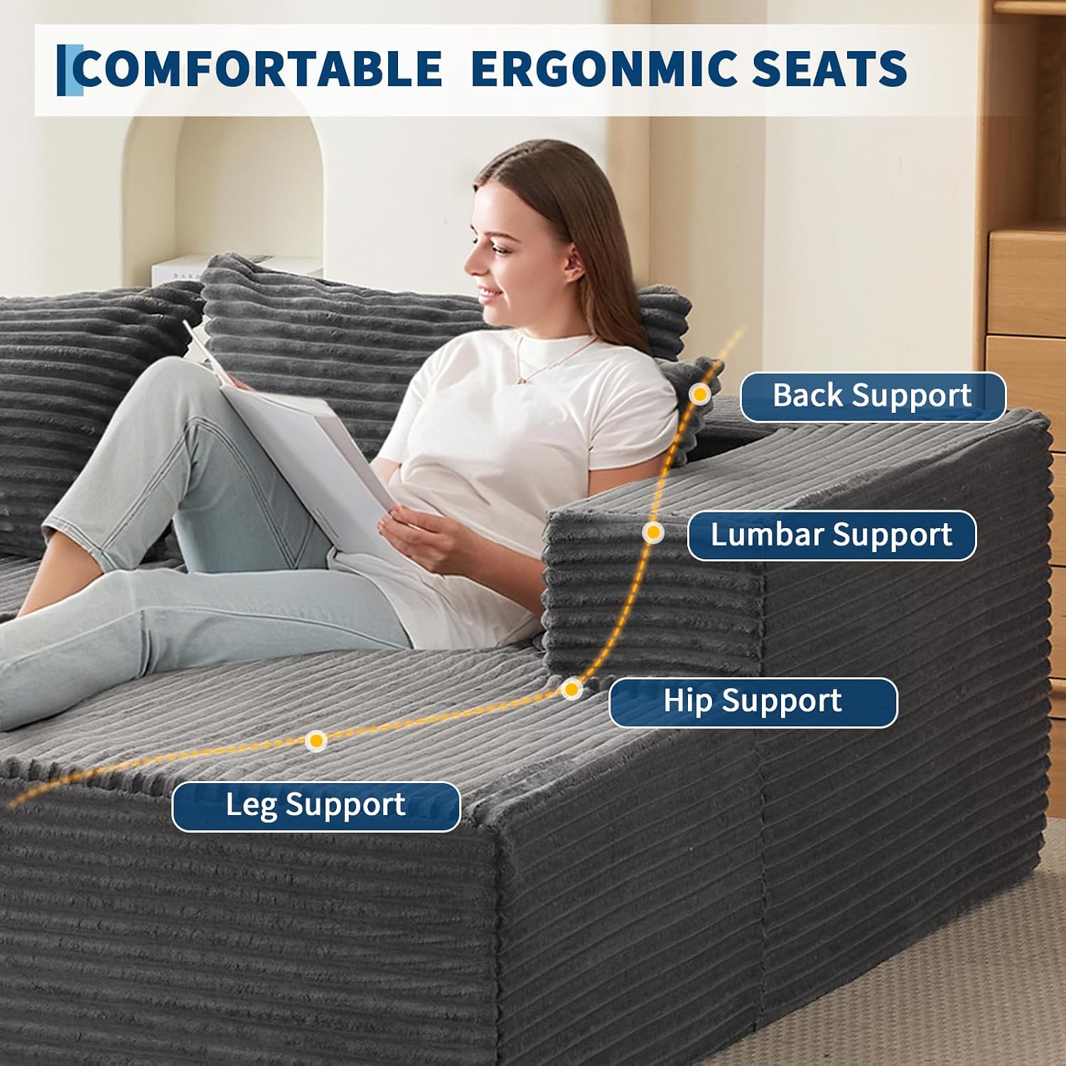 Garvee 106' Comfy Cloud Sectional Couch with Chaise, Boneless L Shaped Sofa | Fluffy Gray Couches for Living Room, Modular Sofa Couch & Bed, No Assembly Required, (Gray, Right Facing Chaise)
