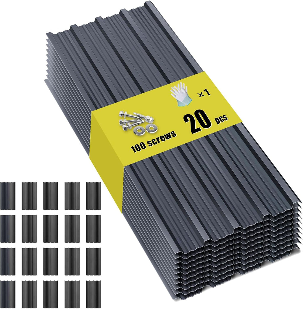 Metal Roofing Panels - 20 Pcs Corrugated Pergola Roofing Panels Heavy Duty Waterproof Tin Roof Materials for Shed Gazebo Garages Patio Siding 60.6x17.7in, Grey