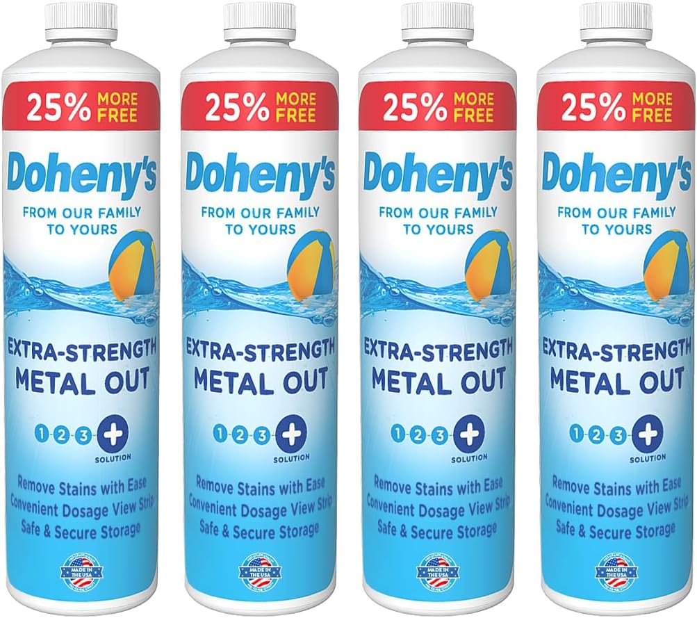 Doheny's Extra-Strength Metal Out Pool Treatment | Professional-Grade, Highly Concentrated Formula | Reduces Staining, Scaling & Discoloration | Dosage View Stripe |4 x 40 Oz. Bottles (160 Oz. Total)
