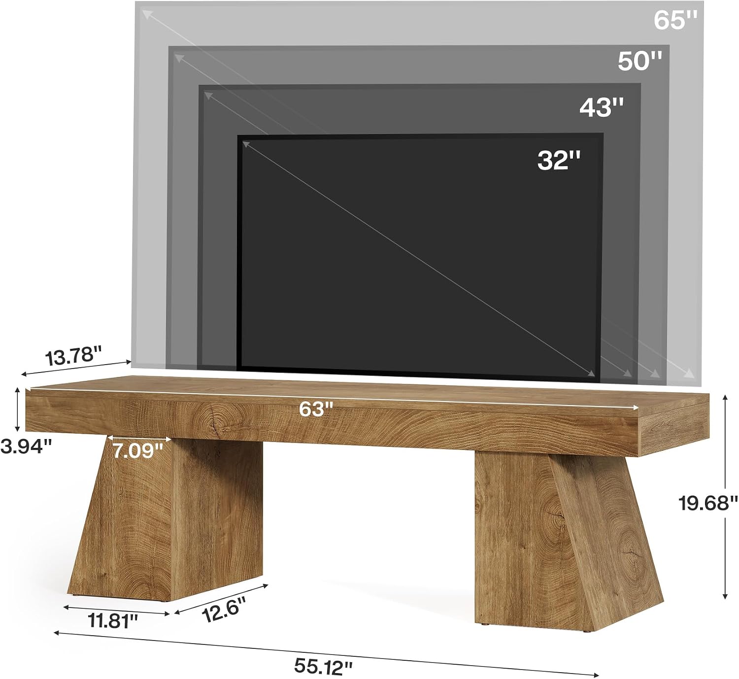 Tribesigns 63' TV Stand for 55/60/65/75-Inch TVs, Farmhouse Entertainment Center with Double Geometric Pedestal, Media Console Television Stands for Living Room, Bedroom, Natural