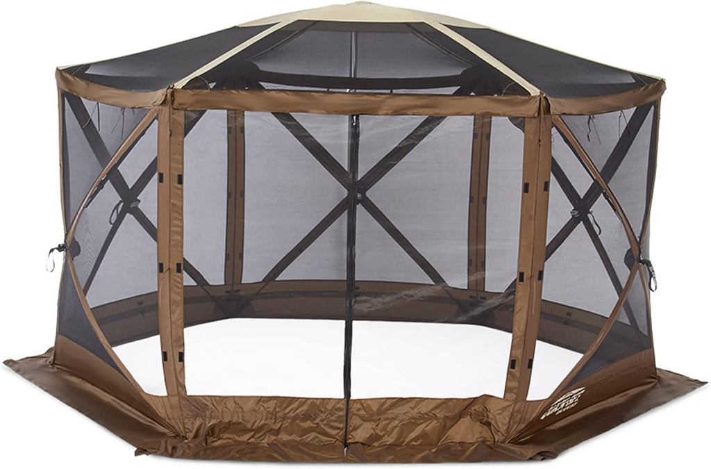 Clam Quick-Set Sky Screen Shelter – 8-Person Pop-Up Tent with Screened Roof for Airflow & Stargazing, 140' x 140', Brown, Instant Setup, Oversized Carry Bag – Camping, Tailgating, Outdoor Use