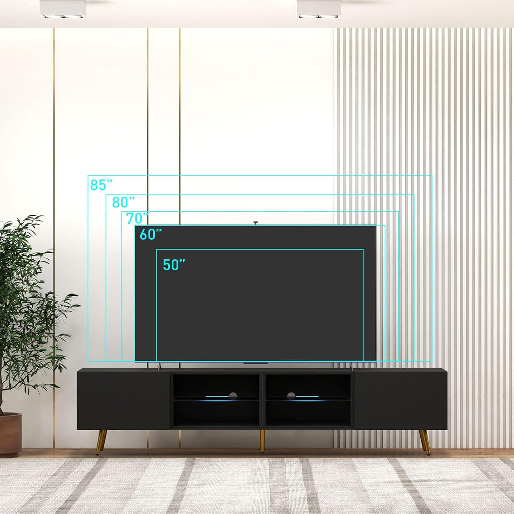 Bonzy Home 86' TV Stand, Modern Entertainment Center for 75' TV, Television Console Table with Storage Cabinets for Living Room, Black