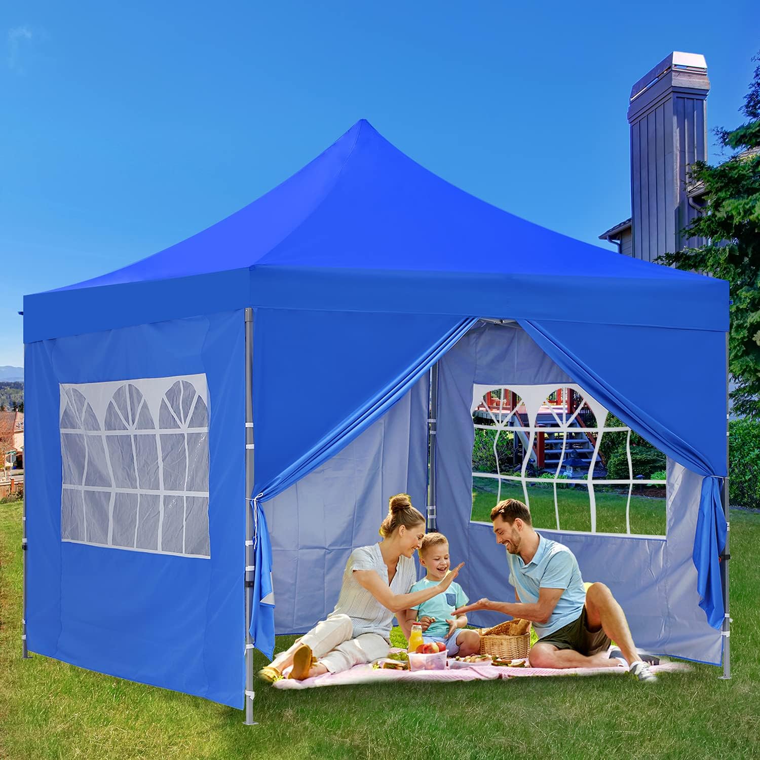 GDY 10x10 Ft Outdoor Pop Up Canopy Tent, Patio Tent, Commercial Portable Instant Folding Shelter Gazebos, Canopies with Carrying Bag, Blue.