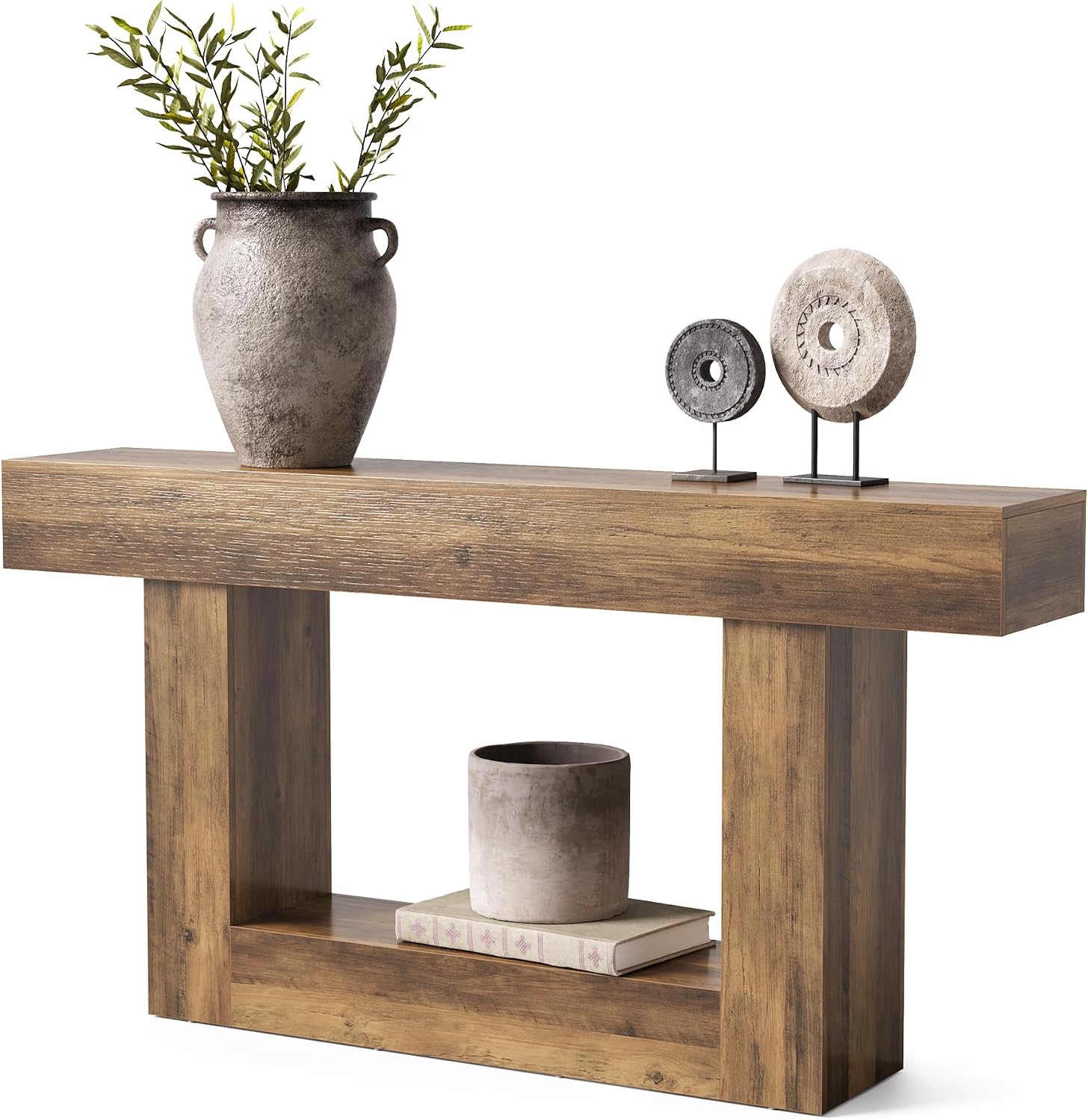 LITTLE TREE 63 Inches Long Console Table, 2-Tier Farmhouse Sofa Table Behind Couch, Large Narrow Entryway Table for Living Room, Wooden Hallway Foyer Table with Heavy Duty Base, Rustic Brown