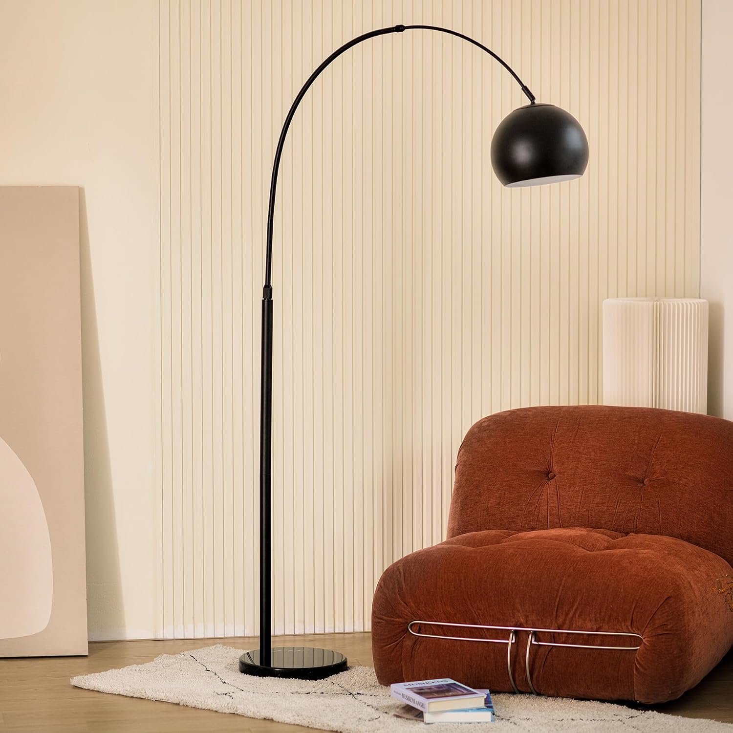 CO-Z Modern Arc Floor Lamp 69', Arch Floor Lamps with LED Bulb, Inner White Metal Shade and Marble Base, Contemporary Standing Light for Living Room Couch Sofa