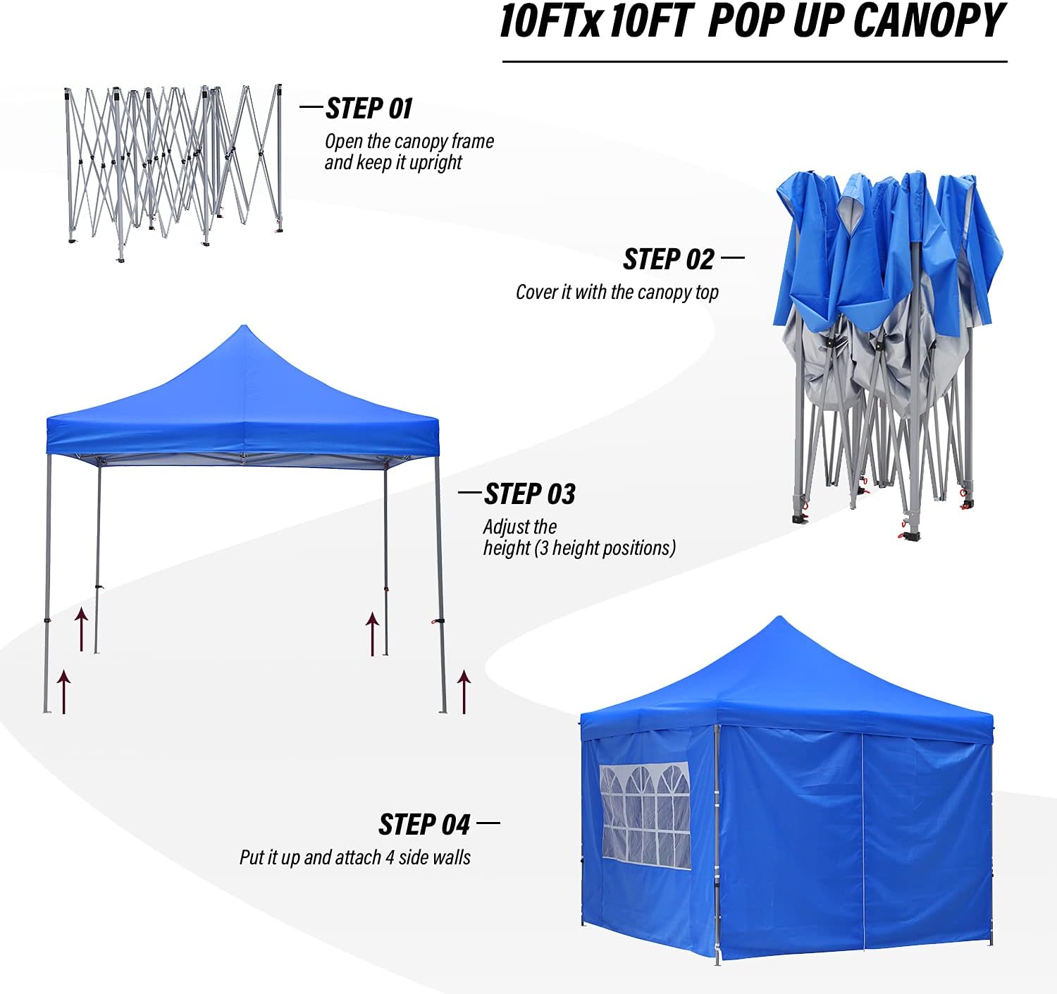 GDY 10x10 Ft Outdoor Pop Up Canopy Tent, Patio Tent, Commercial Portable Instant Folding Shelter Gazebos, Canopies with Carrying Bag, Blue.