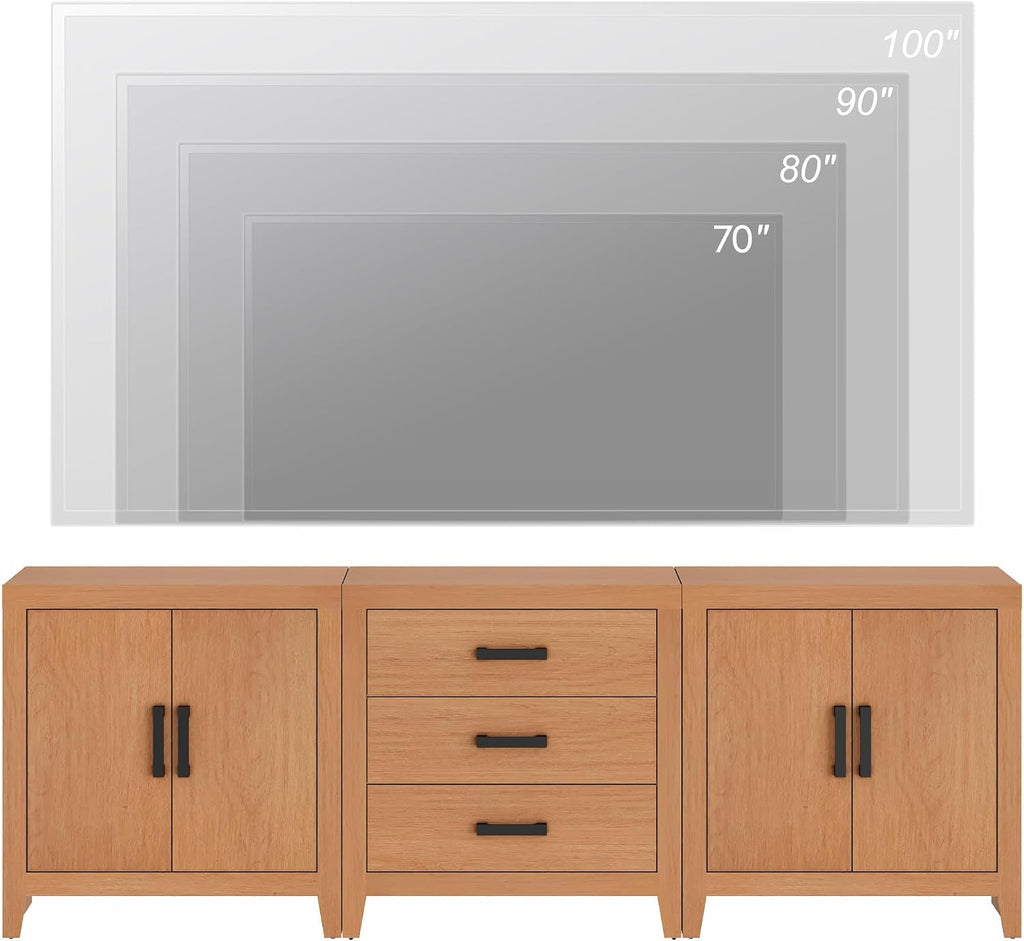 WAMPAT TV Stand for TVs up to 85 Inch, 3-Piece Modular Entertainment Center with Drawers and Doors, Farmhouse Media Console for Living Room, Bedroom, Home Theater, Mocha