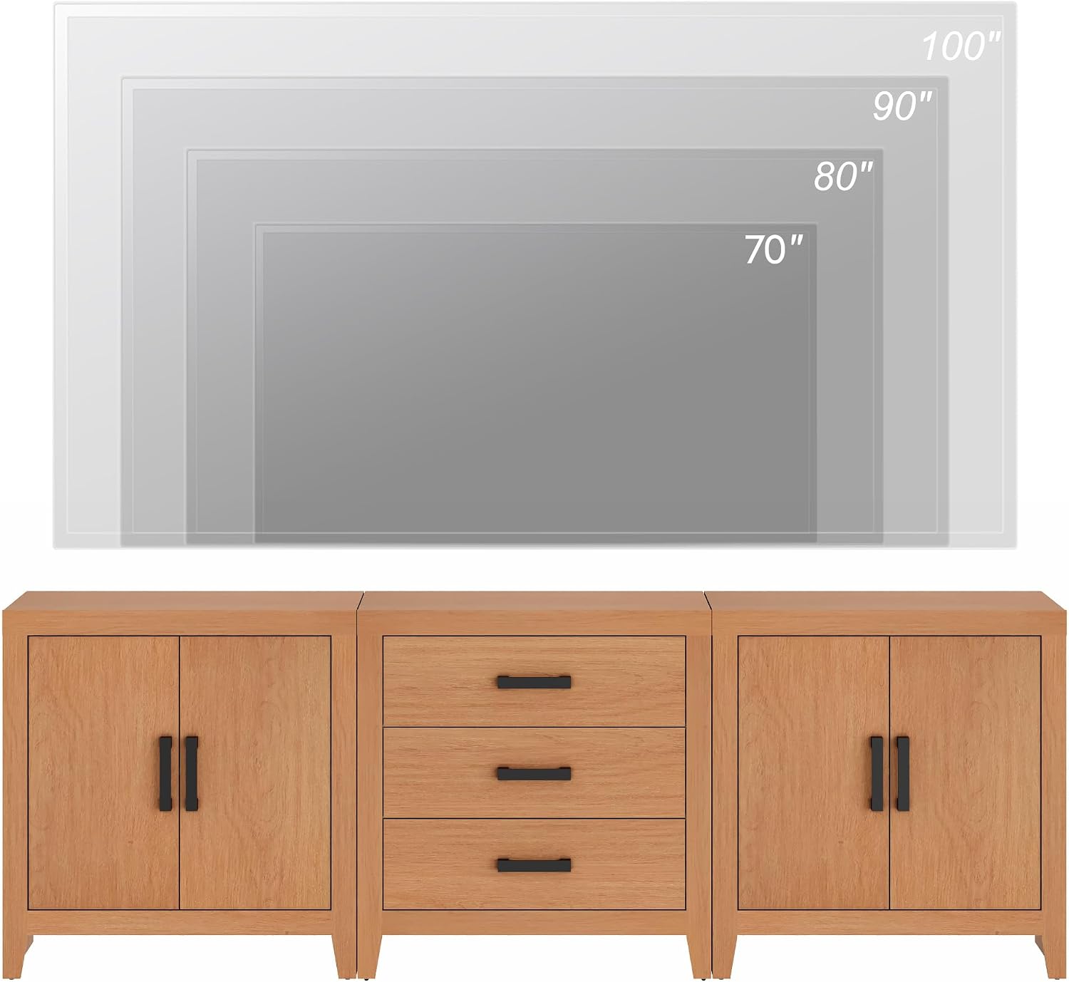 WAMPAT TV Stand for TVs up to 85 Inch, 3-Piece Modular Entertainment Center with Drawers and Doors, Farmhouse Media Console for Living Room, Bedroom, Home Theater, Mocha
