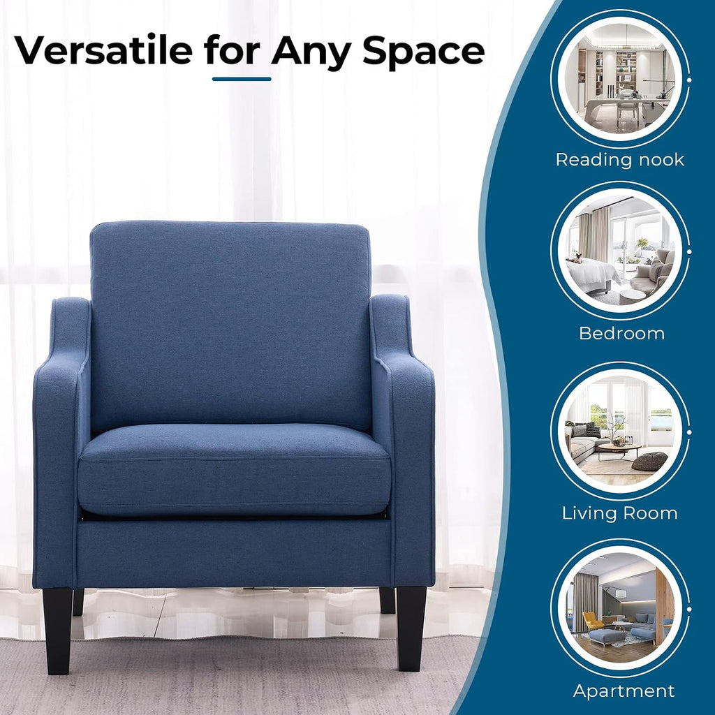 VINGLI Mid century Modern Accent Chair,Navy Blue Fabric Accent Chairs for Living Room Upholstered Armchair with Scooped Arms for Bedroom,Apartment,Studio,Office,Waiting Room
