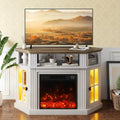 YESHOMY LED Corner Fireplace TV Stand with Mood Lighting, for TVs up to 55' with Storage Cabinets, Entertainment Center, Media Console for Living Room, Bedroom, White