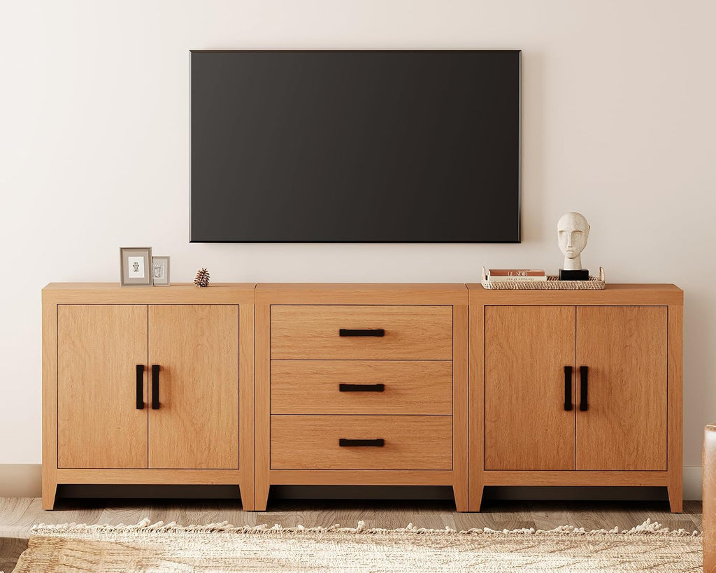 WAMPAT TV Stand for TVs up to 85 Inch, 3-Piece Modular Entertainment Center with Drawers and Doors, Farmhouse Media Console for Living Room, Bedroom, Home Theater, Mocha