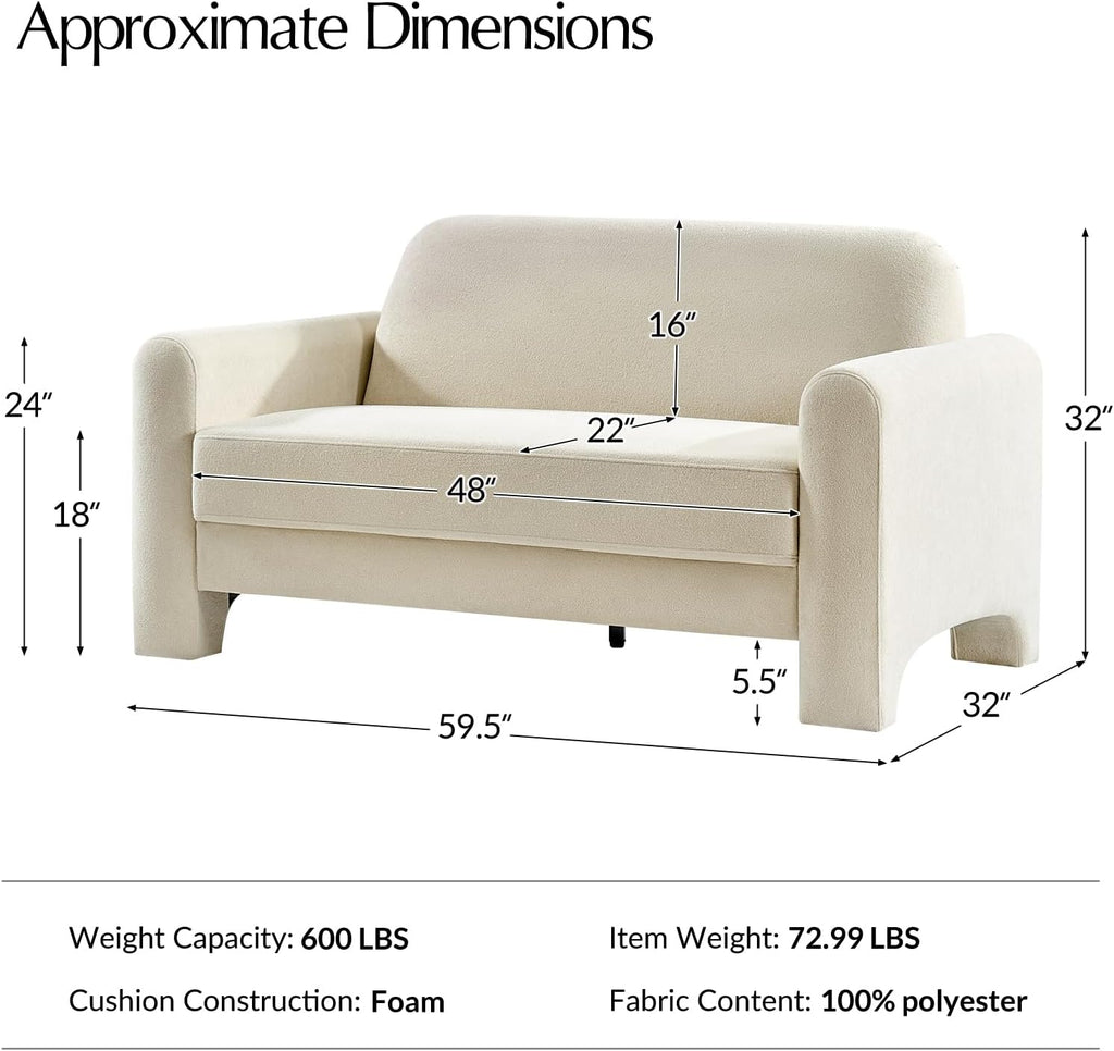 HULALA HOME 60' Modern Curved Loveseat Sofa, Comfy Chenille Couch Small Love Seat with Wrapped Armrests, 2 Seater Sofa for Living Room, Easy Assembly, Ivory