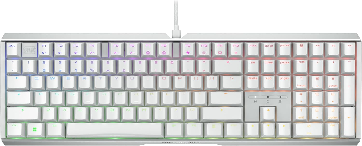 MX 3.1, Wired Mechanical Gaming Keyboard, Durable Aluminum Housing, RGB Lighting, Integrated Damping Mechanisms, USB-A, MX2A Silent RED Switches, White