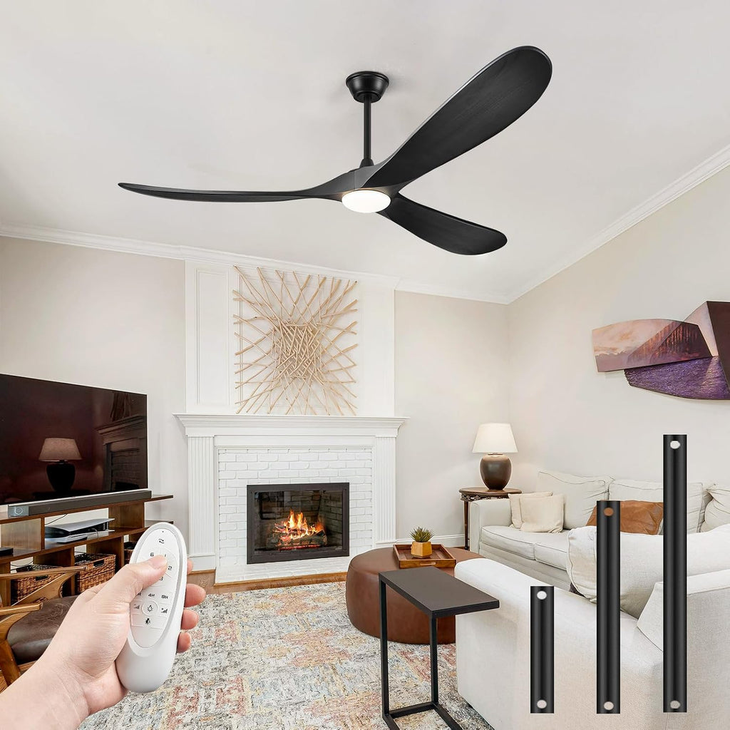 52' Outdoor Ceiling Fans with Lights and Remote Control, Wood Ceiling Fan with Lights High CFM Quiet 3 Blade Wood Walnut Fan, Propeller Ceiling Fan for Outdoor/Indoor/Patio,Matte Black