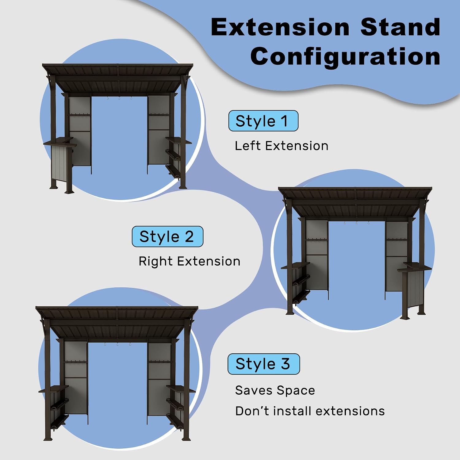 Domi 9x10FT Grill Gazebo Hardtop, BBQ Gazebo for Outdoor Grill with Storage Shelves and Expansion Platform, Metal Permanent Lean-to Canopy for Patio Backyard Lawn, Brown