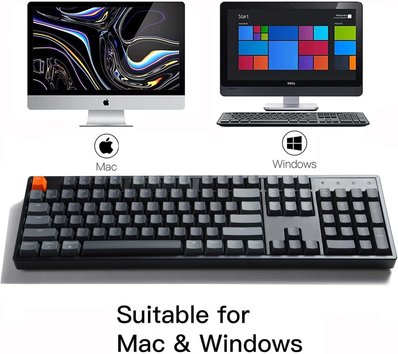 Keychron K10 Full Size Layout 104-Key Wireless Mechanical Keyboard, Hot-Swappable RGB Backlight with Gateron G Pro Brown Switch Aluminum Bluetooth/Wired Gaming Keyboard for Mac Windows