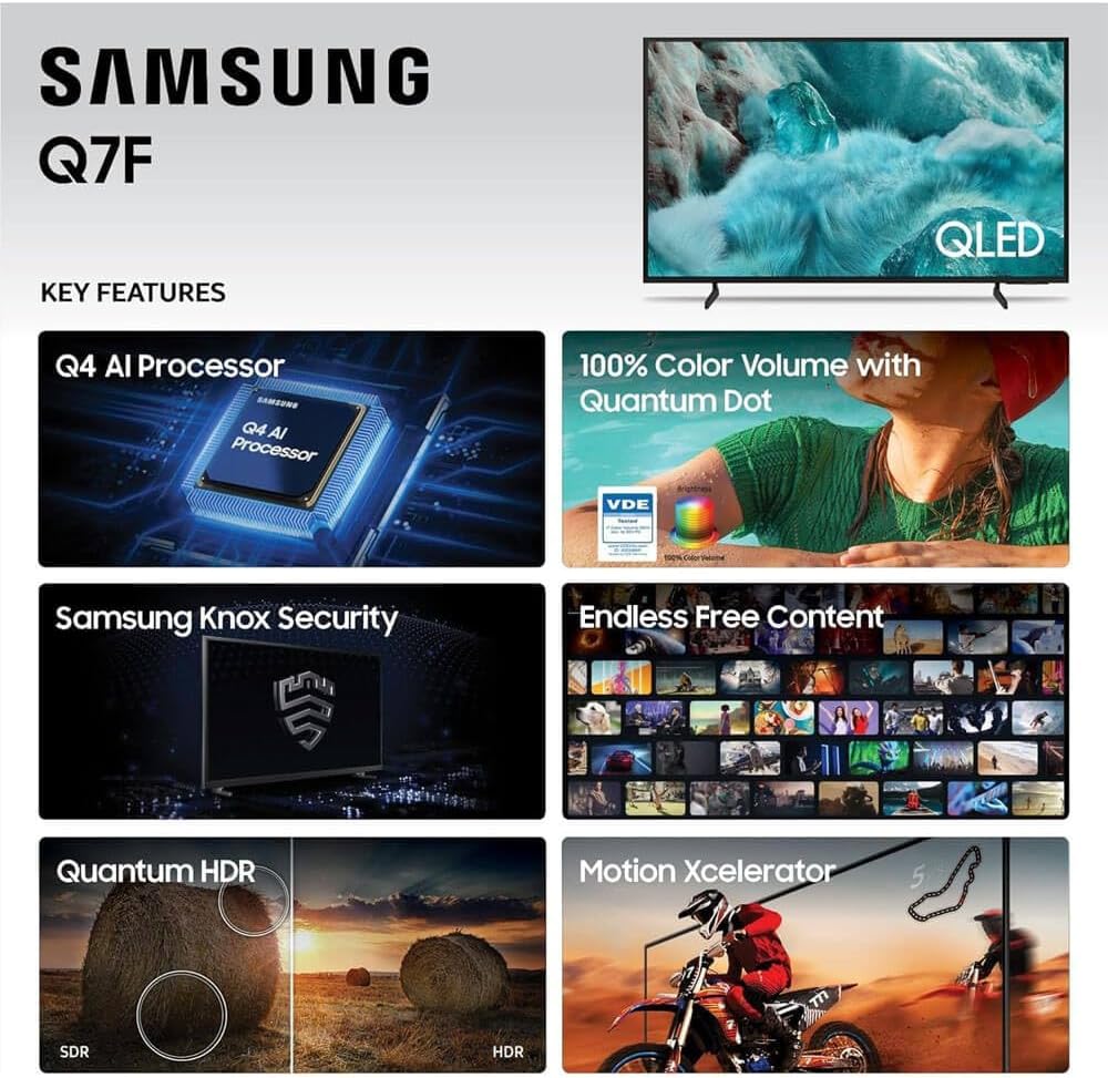 Samsung 43-Inch Q7F Series QLED 4K UHD Smart TV - HDR10+, Alexa Build-in, Bluetooth w/ 12 Month CPS Protection Plan, AUX HDMI Cable, Streaming Bundle