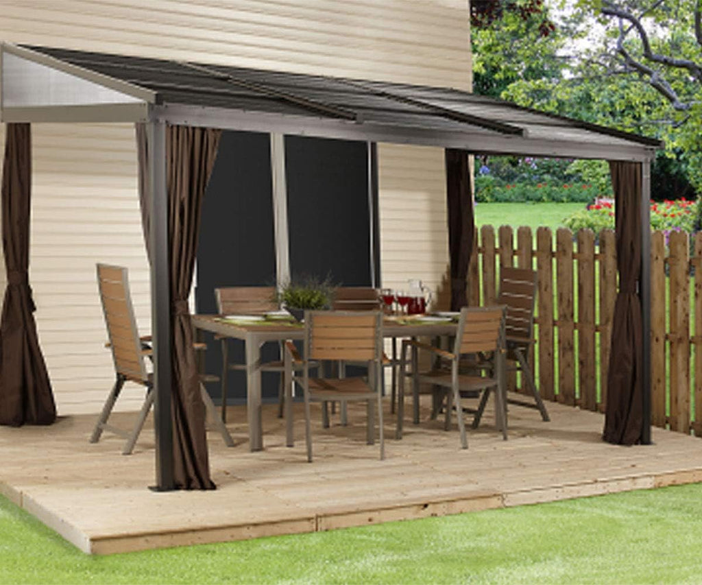 Sojag 10' x 12' Francfort Wall-Mounted Hardtop Gazebo Outdoor Weather-Resistant Aluminum Frame Sun Shelter
