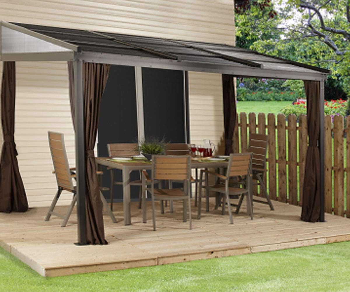 Sojag 10' x 12' Francfort Wall-Mounted Hardtop Gazebo Outdoor Weather-Resistant Aluminum Frame Sun Shelter