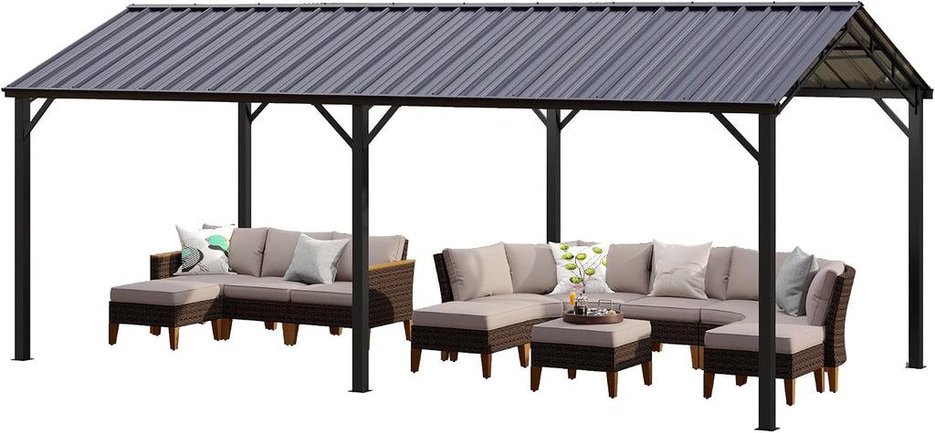PHI VILLA 10x20 ft Carport, Metal Carports Canopy Heavy Duty Car Port Portable Garage with Galvanized Steel Roof Multi-Use Shelter, Sturdy Outdoor Car Ports for Cars, Boats and Tractors