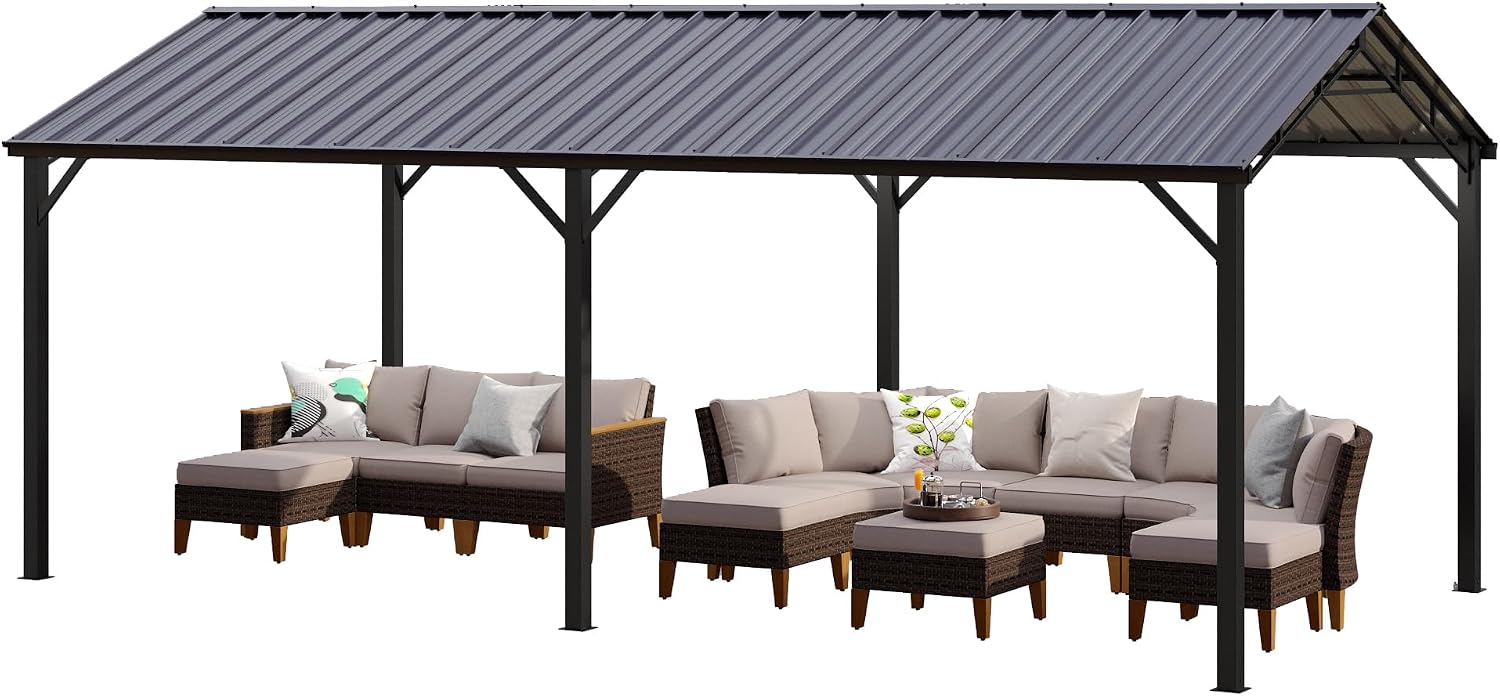 PHI VILLA 10x20 ft Carport, Metal Carports Canopy Heavy Duty Car Port Portable Garage with Galvanized Steel Roof Multi-Use Shelter, Sturdy Outdoor Car Ports for Cars, Boats and Tractors