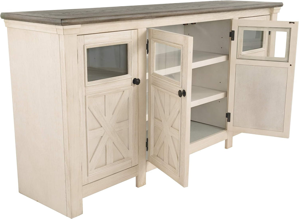 Signature Design by Ashley Bolanburg Extra Large TV Stand, Fits TVs up to 72', 3 Cabinets, Adjustable Storage Shelves, 74.13', Whitewash & 2-Tone Finish
