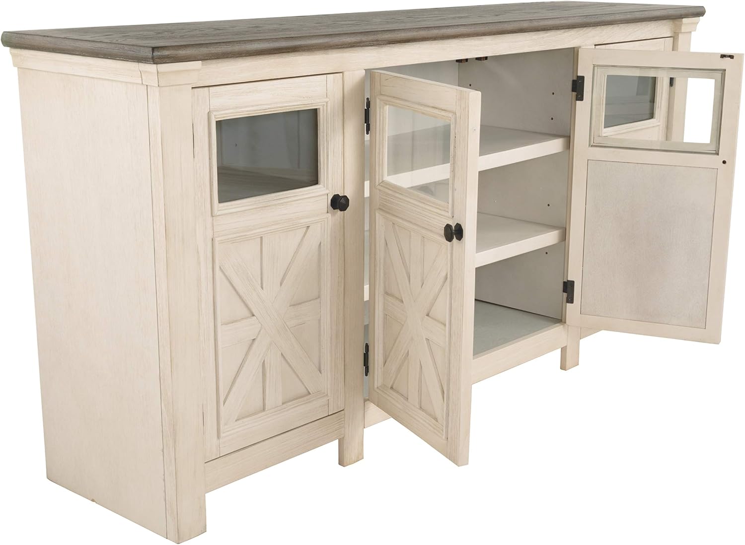 Signature Design by Ashley Bolanburg Extra Large TV Stand, Fits TVs up to 72', 3 Cabinets, Adjustable Storage Shelves, 74.13', Whitewash & 2-Tone Finish