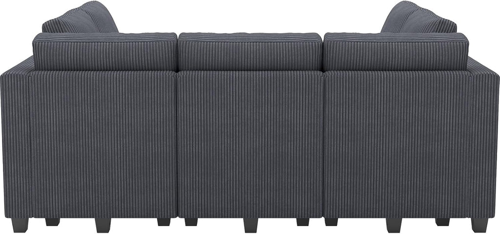 Belffin Corduroy Modular Sectional Sofa 9 Seat Convertible Sectional Sleeper Sofa Bed with Storage Ottomans Modular Sectional Couch Bed for Living Room Dark Grey