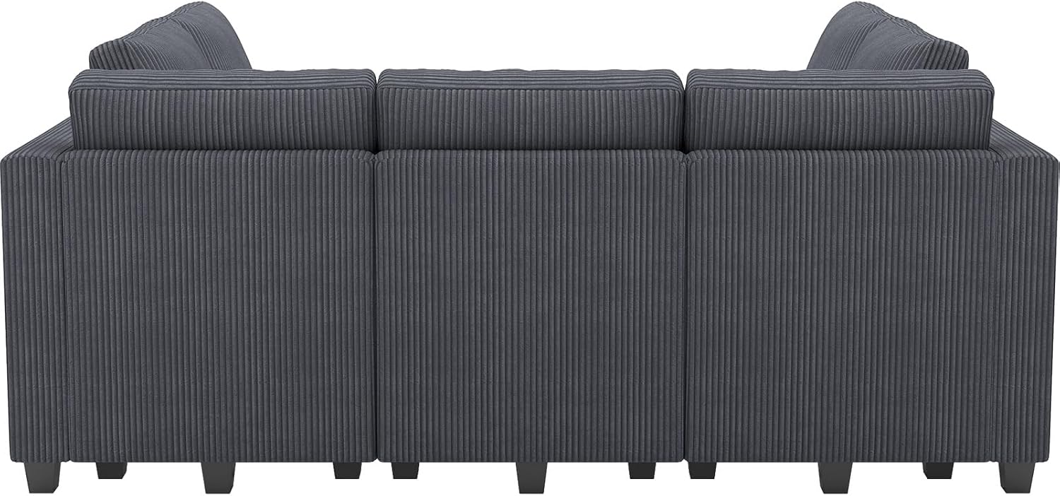Belffin Corduroy Modular Sectional Sofa 9 Seat Convertible Sectional Sleeper Sofa Bed with Storage Ottomans Modular Sectional Couch Bed for Living Room Dark Grey