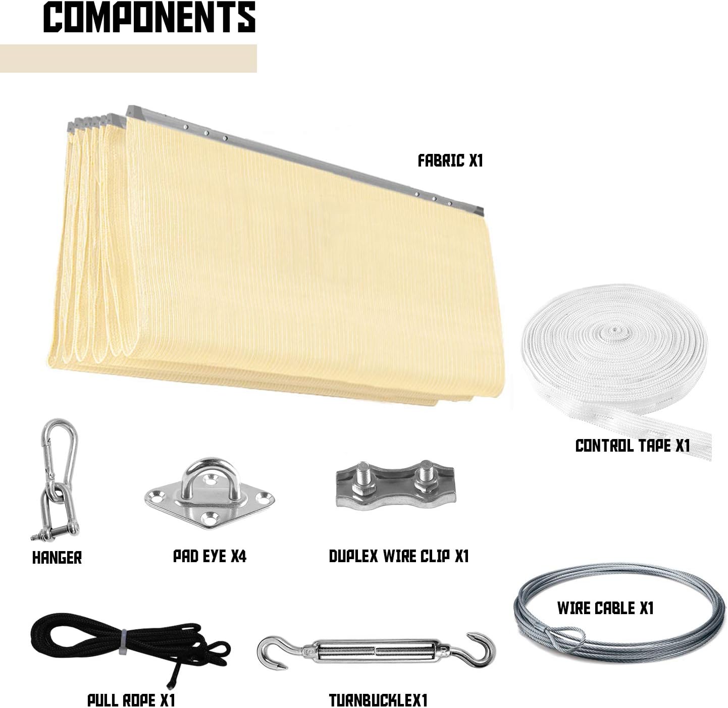 TANG 4' x 16' Pergola Cover Shade Canopy, Retractable Awning Sun Shades Outdoor Patio Pergolas Kit for Deck Backyard Gazebo, Wave Shade Sail with Hardware Wire Cable, Beige