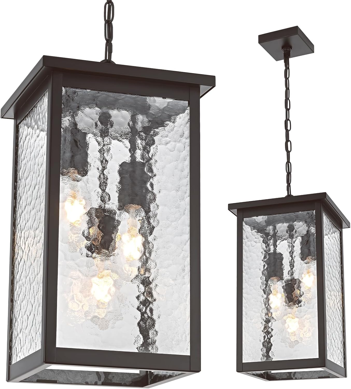 17'' Large Outdoor Indoor Pendant Light 3-Lights, Modern Oil Rubbed Bronze Exterior Hanging Porch Pendant Light with Hammer Glass, Outdoor Ceiling Lights for Front Entryway Gazebo Patio