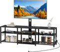 VECELO TV Stand with Mount and Power Outlets, Entertainment Center for 60/65/70/75/80 inch TVs, Height Adjustable Media Console with Storage Shelves, for Living Room, Bedroom, Black