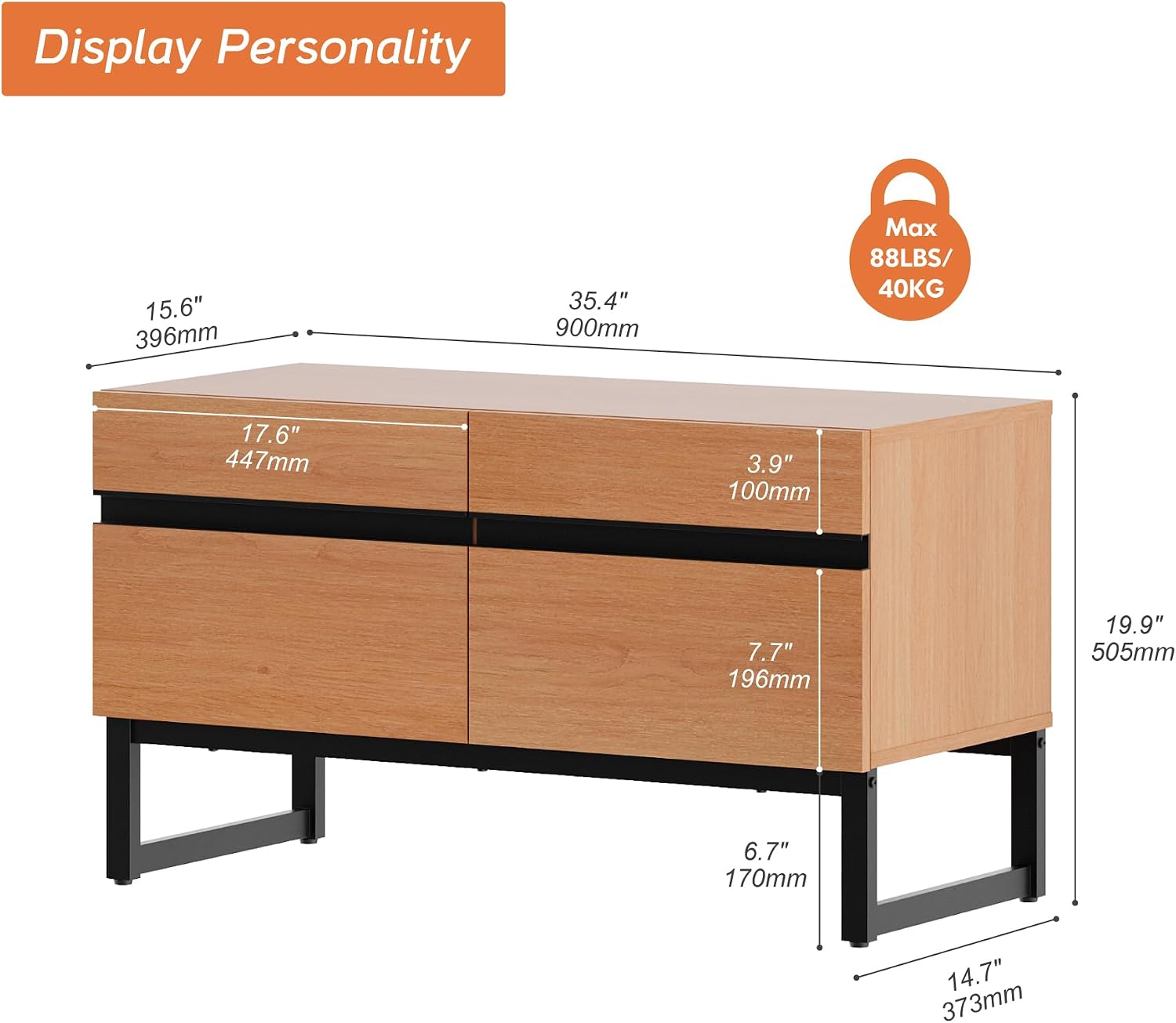 WAMPAT Modern TV Stand for 26-40 Inch TVs, Wood Entertainment Center with Metal Base Storage Cabinets, Media TV Console for Living Room, Mocha, 1Pcs