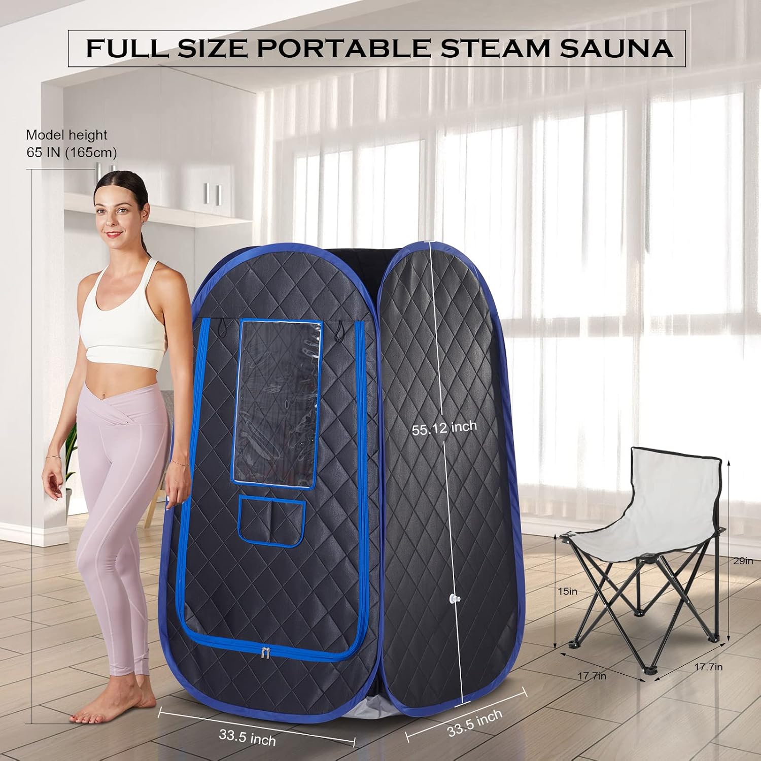 Portable Steam Sauna, Full Size Personal Sauna for Home, One Person Relaxation, with 4L & 1500W Steam Generator, Remote Control, Timer, Portable Sauna Chair (31.49 x 31.49 x 55.1inch, Black)