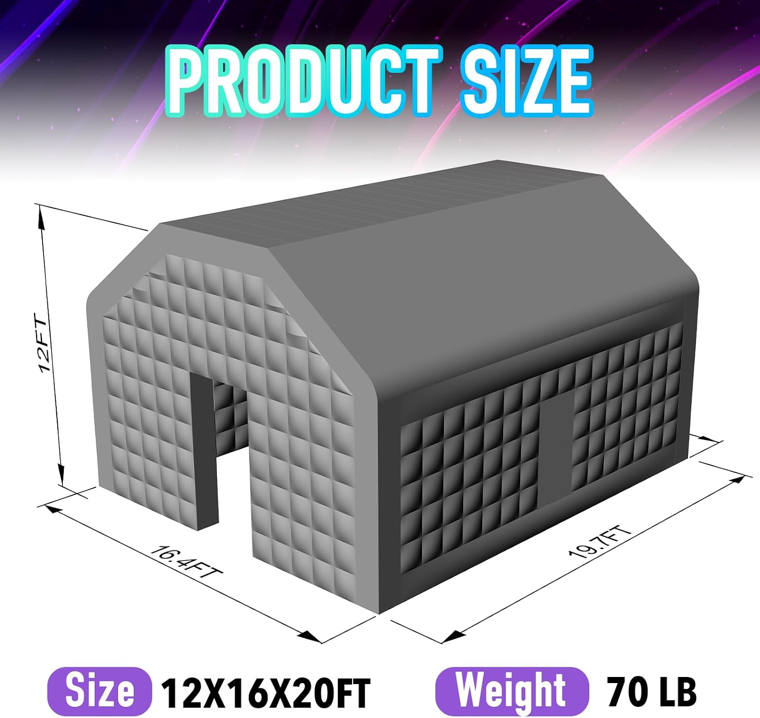 Large Black Inflatable Nightclub 20X16.5X12Ft Disco Cube Gazebo Event House with Logo Area Portable Inflatable Party Tent for Birthday, School Events, Backyard Party, Rental Business