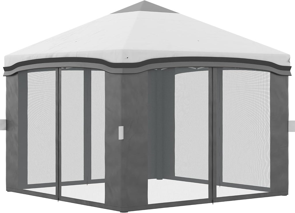 Outsunny 10' x 10' Pop Up Canopy Tent with Netting, Instant Tents for Parties, Height Adjustable, with Wheeled Carry Bag and 4 Sand Bags for Outdoor, Garden, Patio, Gray