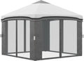 Outsunny 10' x 10' Pop Up Canopy Tent with Netting, Instant Tents for Parties, Height Adjustable, with Wheeled Carry Bag and 4 Sand Bags for Outdoor, Garden, Patio, Gray