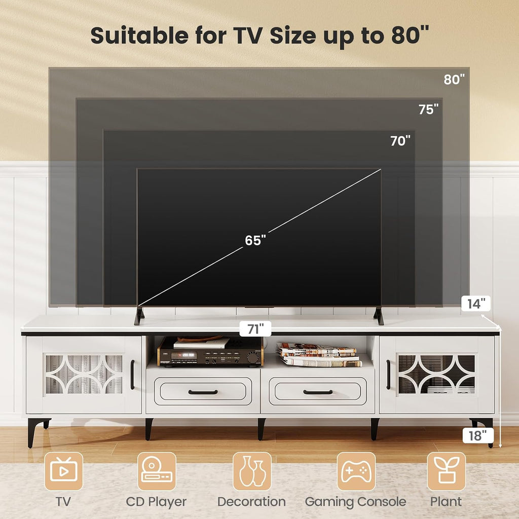 Giantex Modern TV Stand for TVs up to 80', Entertainment Center with Storage Drawers, Side Cabinets, Wood Television Stands, Media TV Console Table for Living Room Bedroom