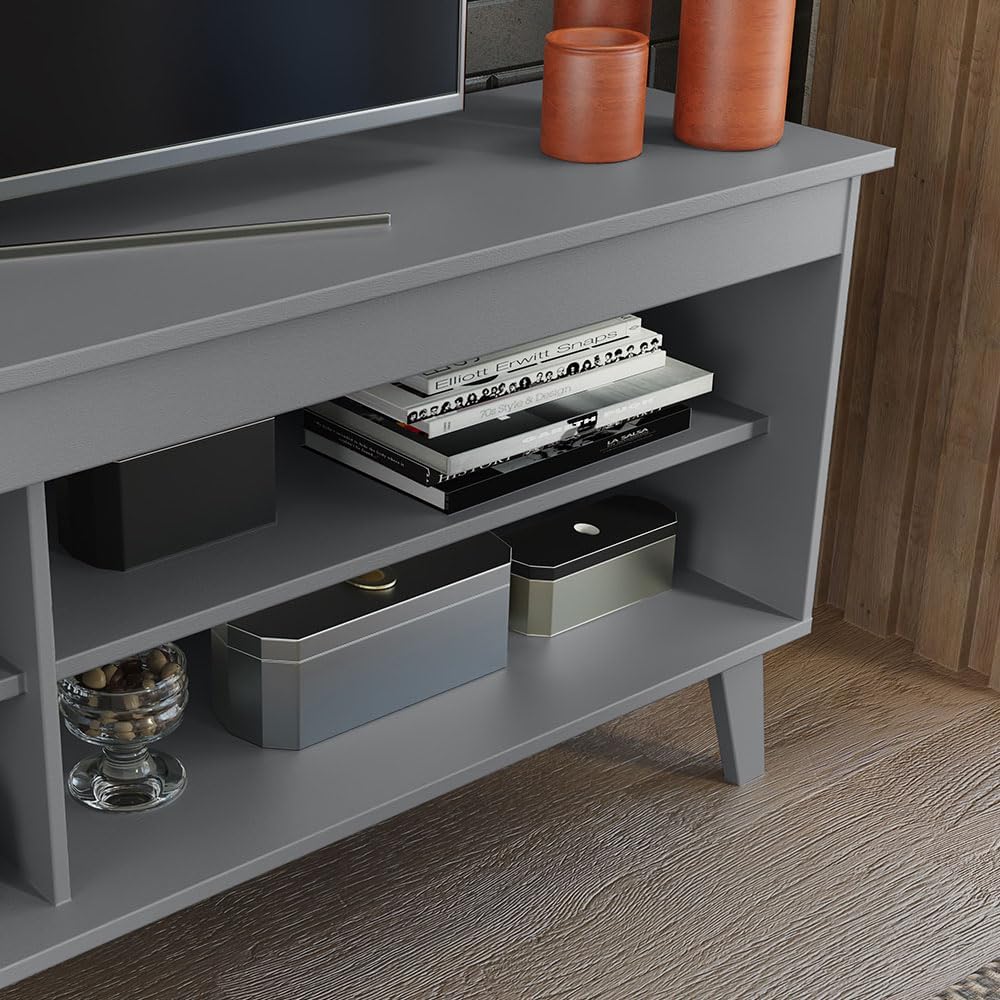 Madesa TV Stand Unit with 4 Shelves and Cable Management for 55, 65 Inch Media 1 Storage Gaming Media Console Living Room and Bedroom Entertainment Center Modern Wooden Television Cabinet - Grey
