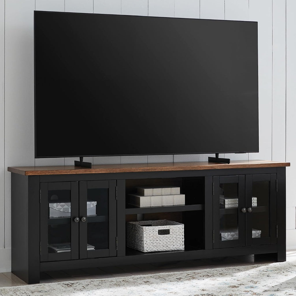 Signature Design by Ashley Wildenauer Modern Farmhouse 76' TV Stand for TVs up to 86' with Adjustable Shelves and Wire Management, Brown & Black