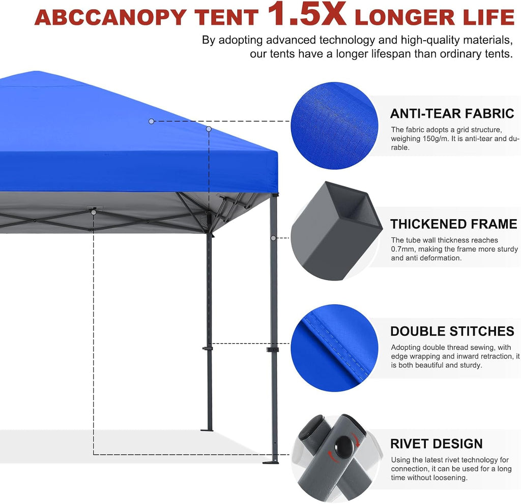 ABCCANOPY 12x12 Pop Up Canopy Tent, Easy Setup Instant Shelter with Wheeled Bag, Heavy Duty Outdoor Canopy for Beach, Market, Backyard, UV Protection, Outdoor Weather Protection (Royal Blue, 12x12)
