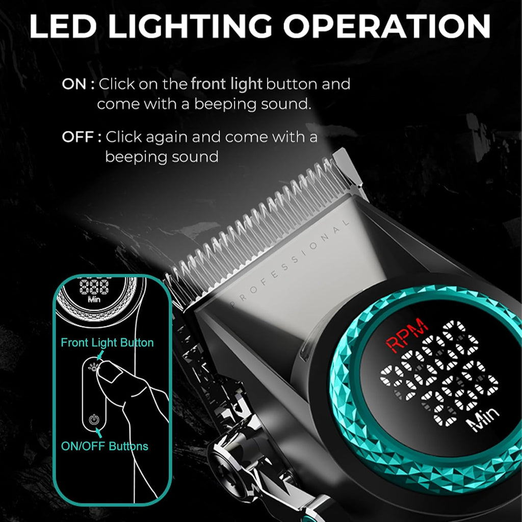 VGR 001 & 977 Professional Hair Clippers for Men, Cordless Barber Clippers and Zero Gap Trimmers Set, DLC Coating Blade Hair Cutting Kit with LED Display, USB Rechargeable Barber Set(Black)