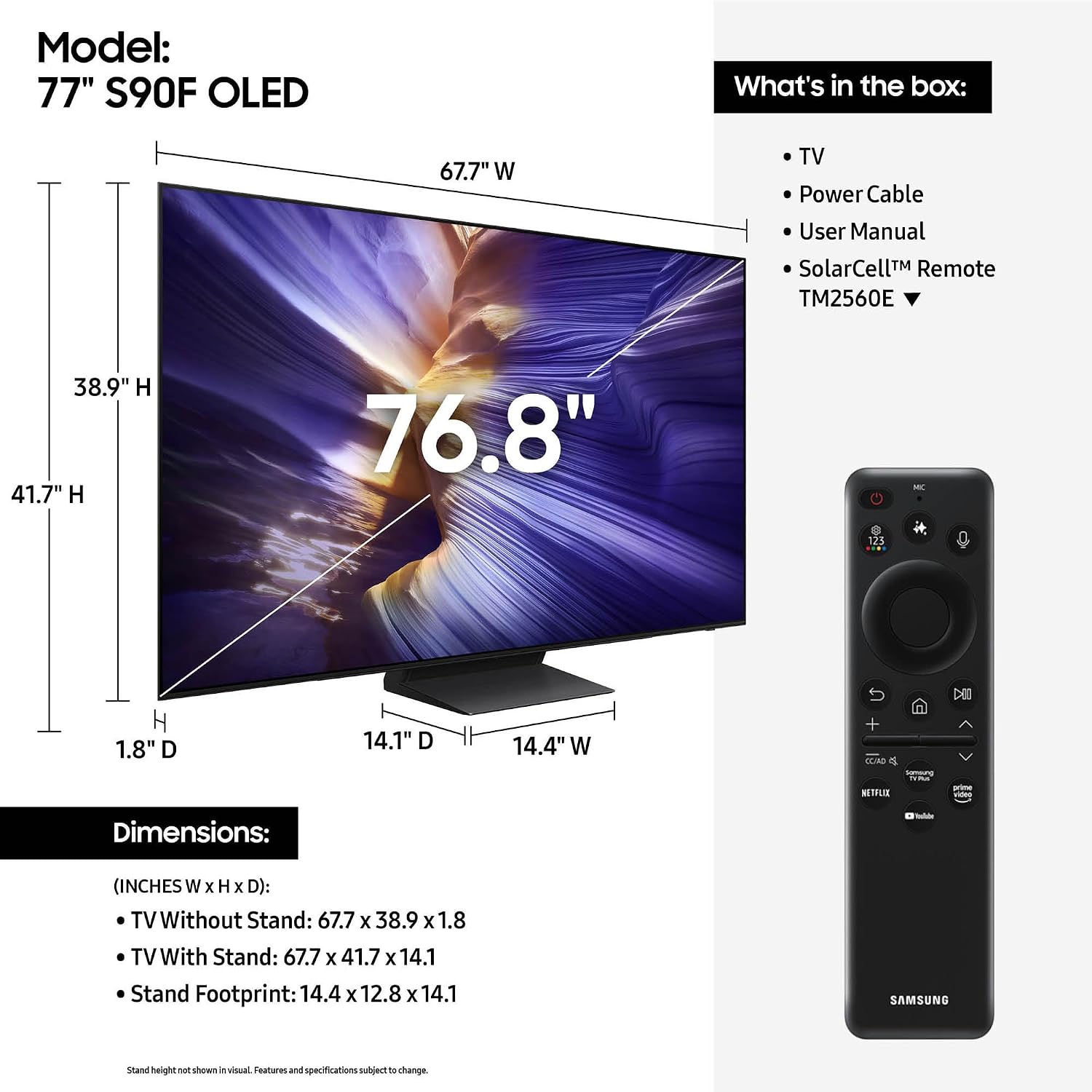 Samsung QN77S90FAFXZA 77 Inch 4K OLED Smart TV with Dolby Atmos and 2 Year Amber Protection Plan (2025)